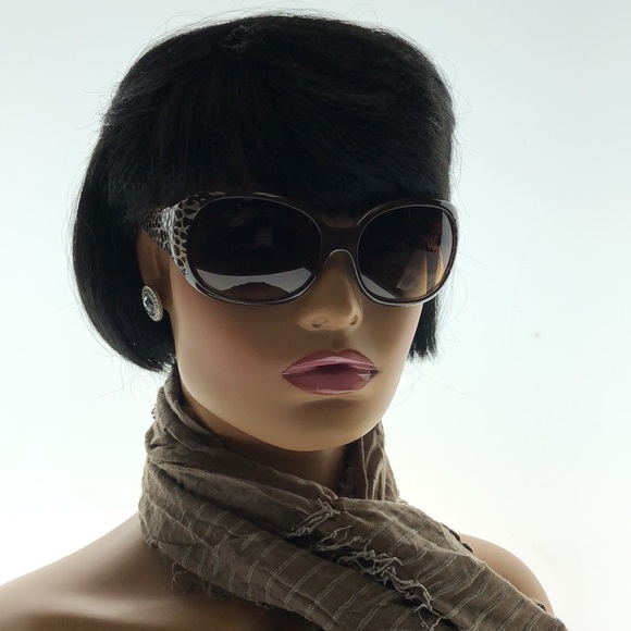 Oleg Cassini Gray Round Frame With Alligator Print Thick Arm Yellow Tint - Picture 5 of 6